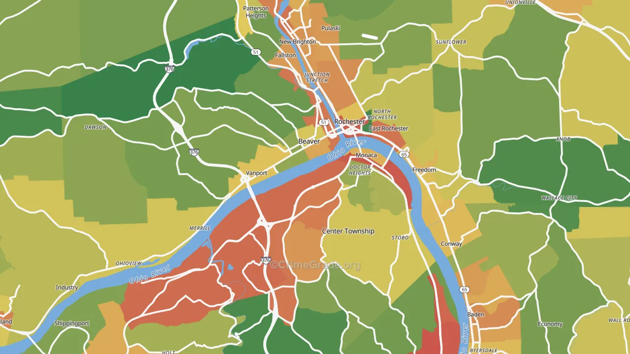 Beaver County, PA Map of Burglary Rates