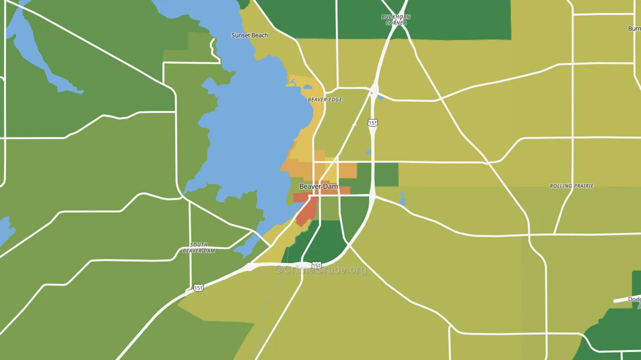 Beaver Dam, WI Map of Burglary Rates
