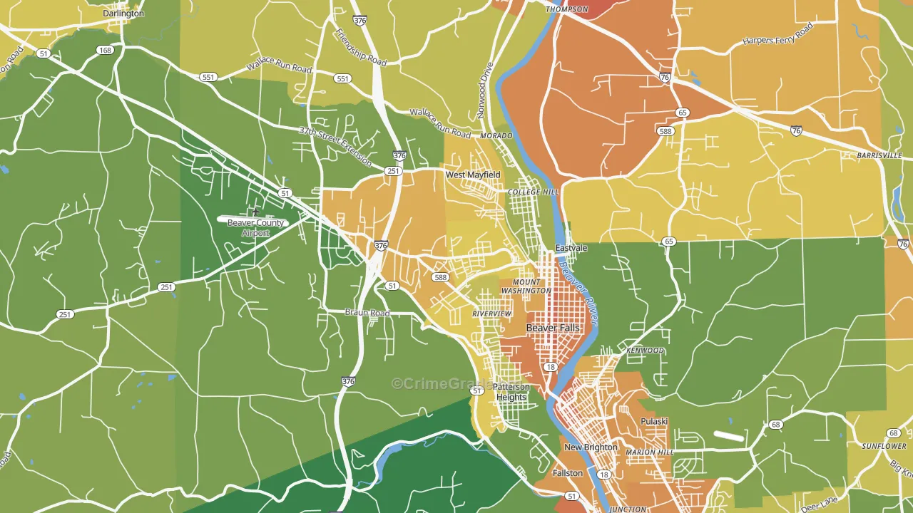 Beaver Falls, PA Map of Burglary Rates