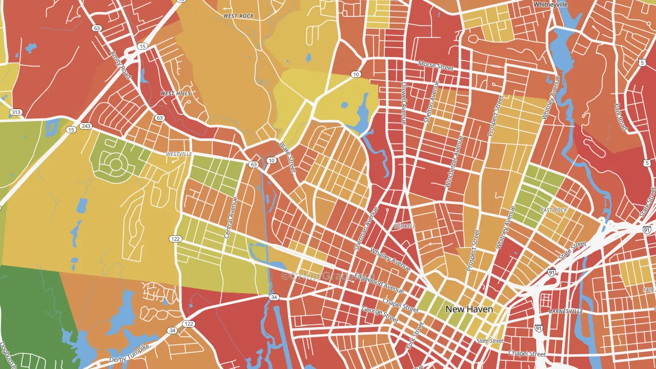 Beaver Hills, New Haven, CT Map of Burglary Rates
