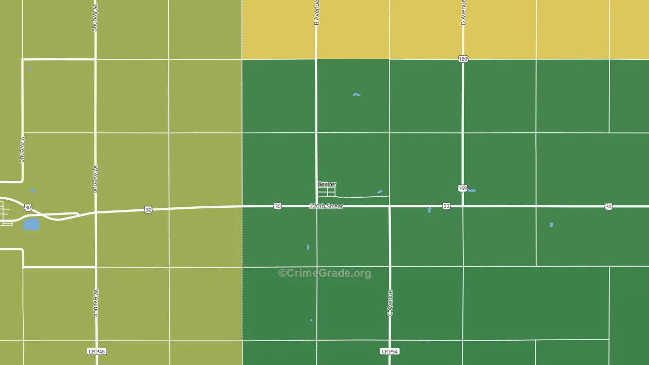 Beaver, IA Map of Burglary Rates