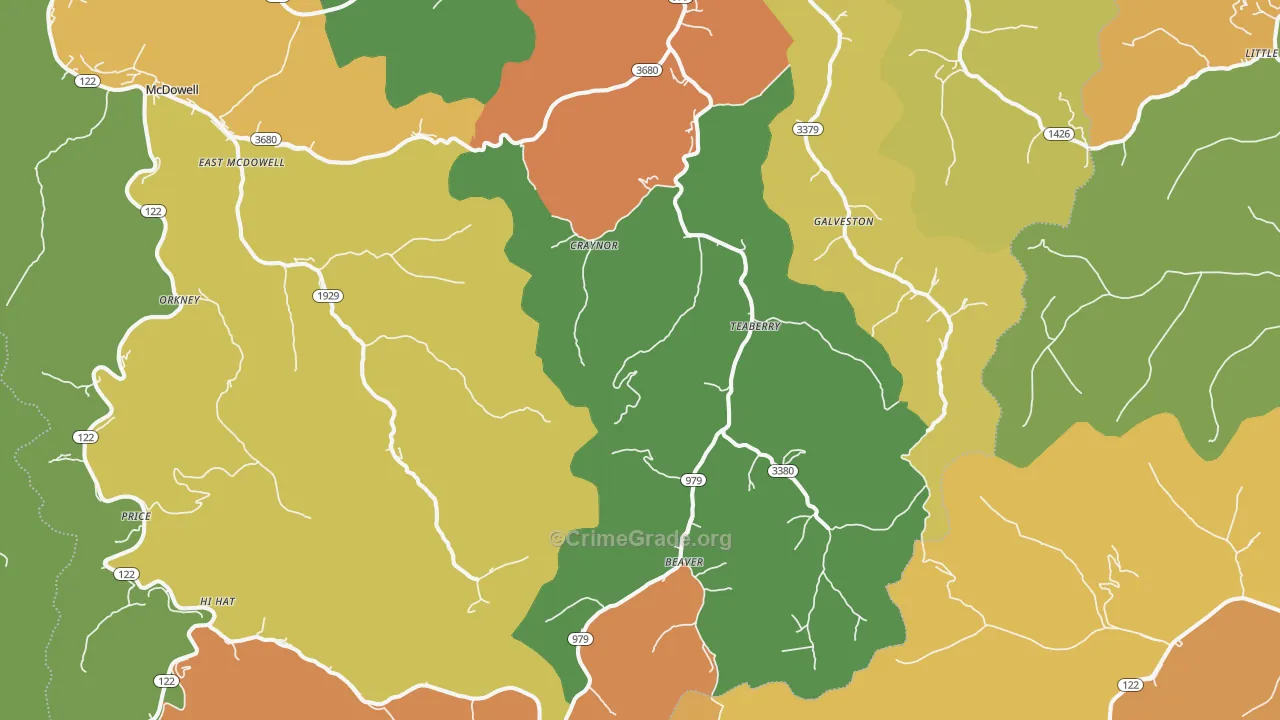 Beaver, KY Map of Burglary Rates
