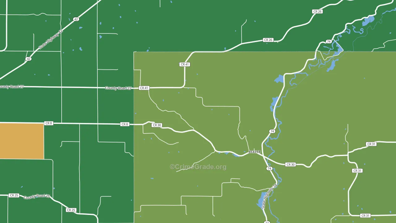 Beaver, MN Map of Burglary Rates
