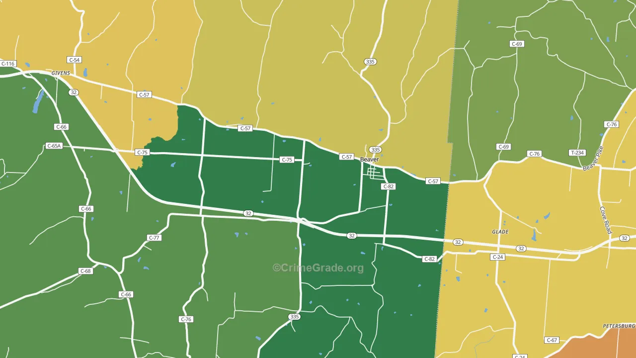 Beaver, OH Map of Burglary Rates