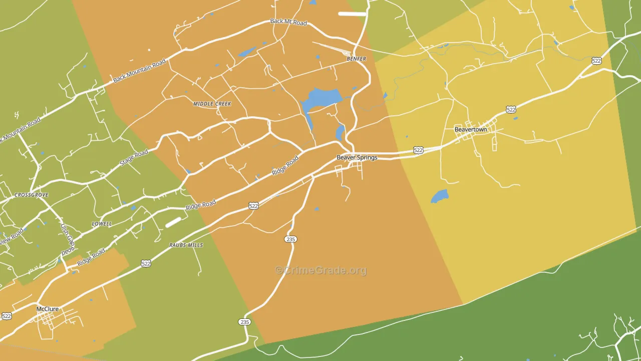 Beaver Springs, PA Map of Burglary Rates