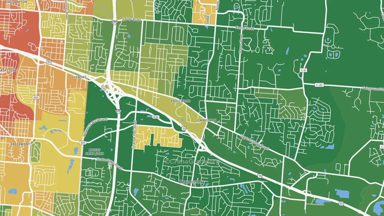 Beavercreek, OH Map of Burglary Rates
