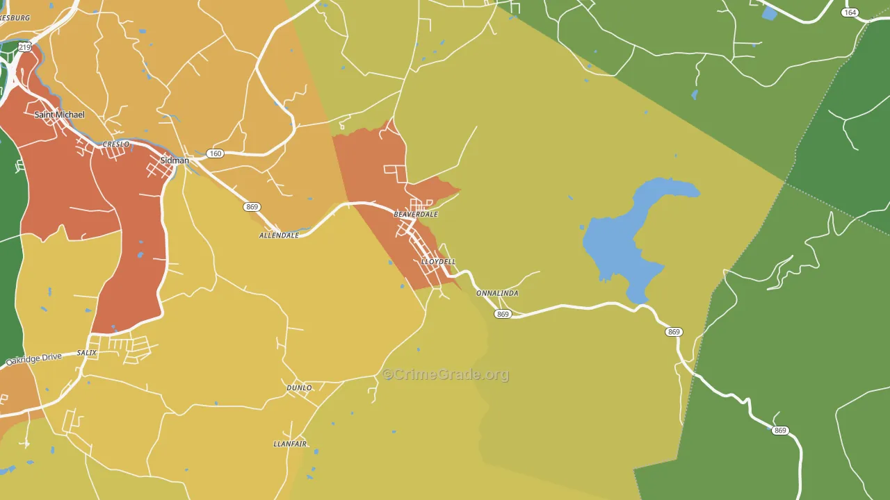 Beaverdale, PA Map of Burglary Rates