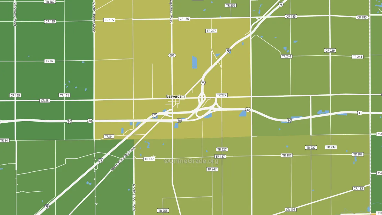 Beaverdam, OH Map of Burglary Rates
