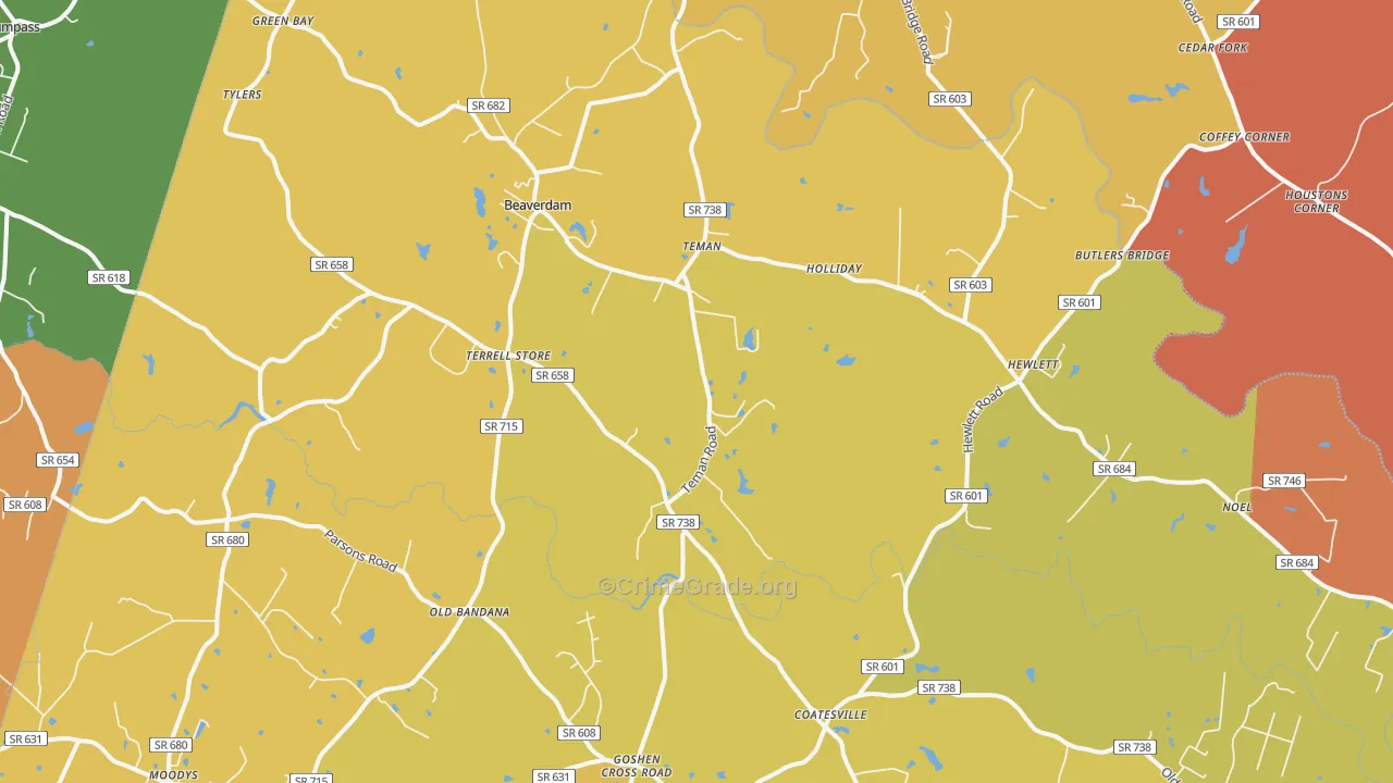 Beaverdam, VA Map of Burglary Rates