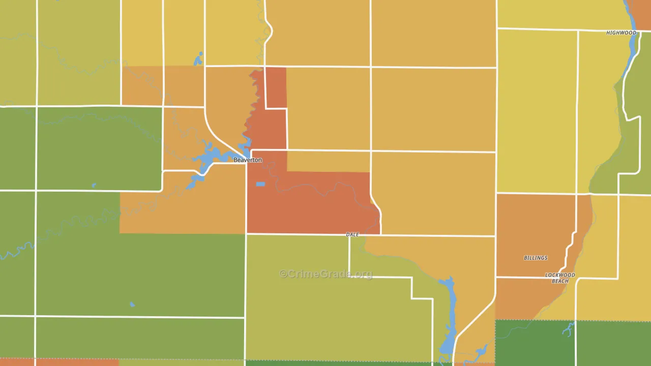 Beaverton, MI Map of Burglary Rates