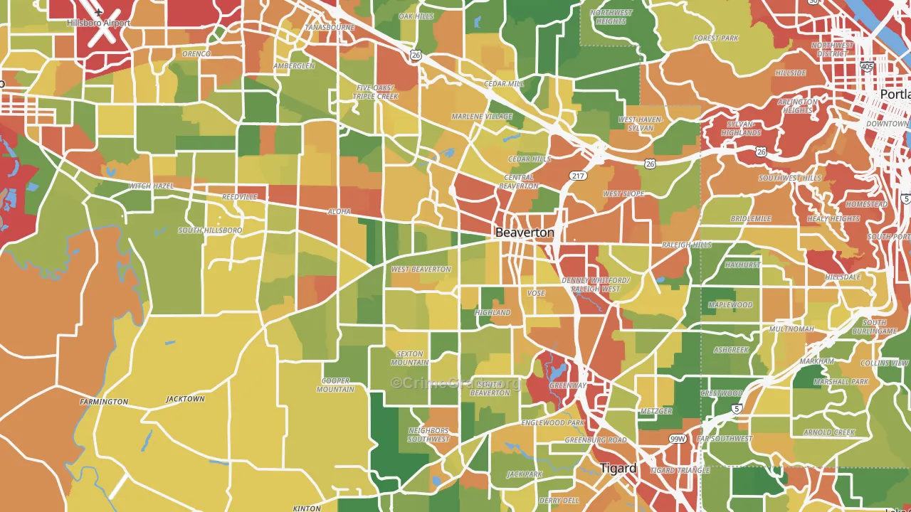 Beaverton, OR Map of Burglary Rates