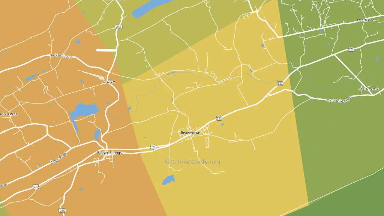 Beavertown, PA Map of Burglary Rates