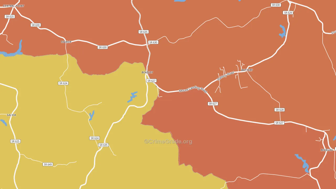 Beazley, VA Map of Burglary Rates