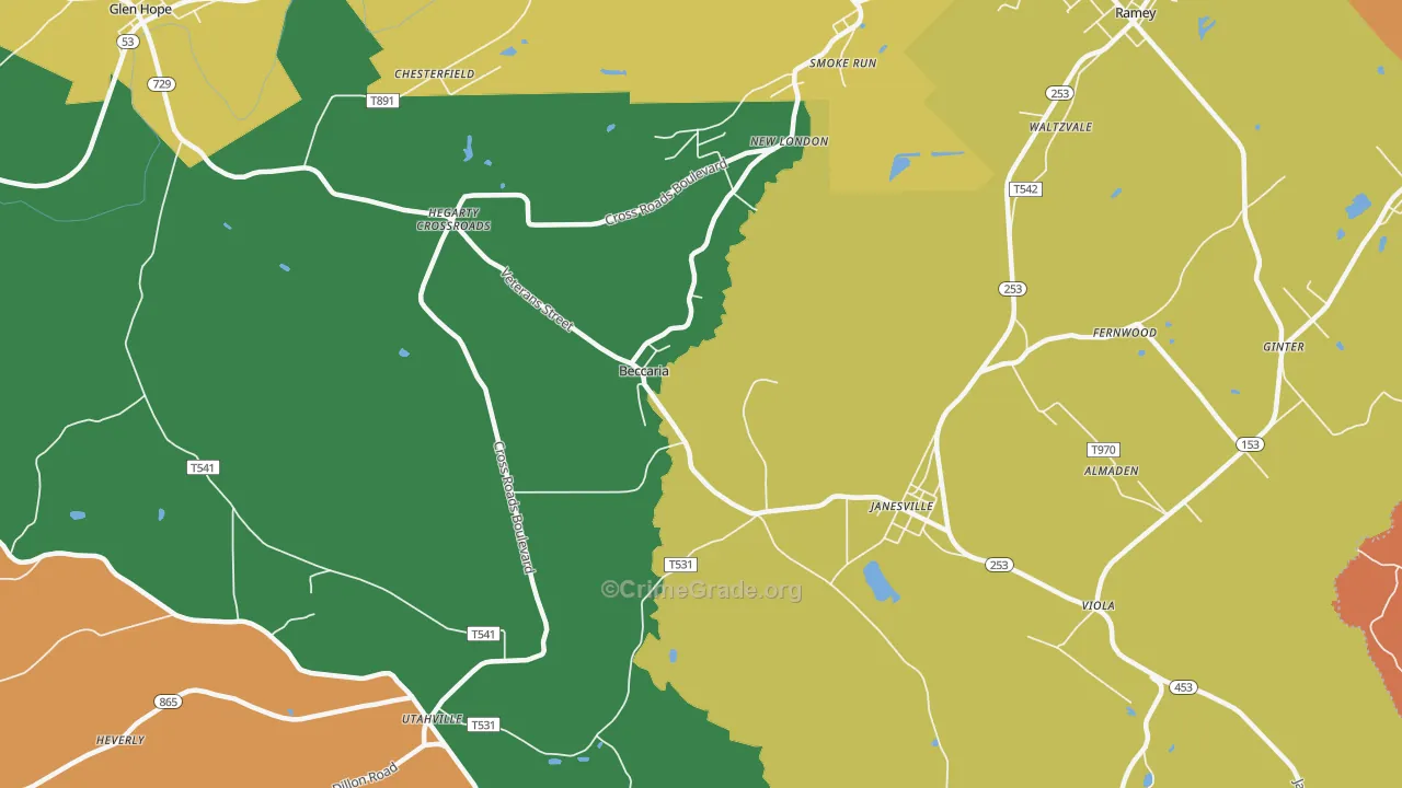 Beccaria, PA Map of Burglary Rates