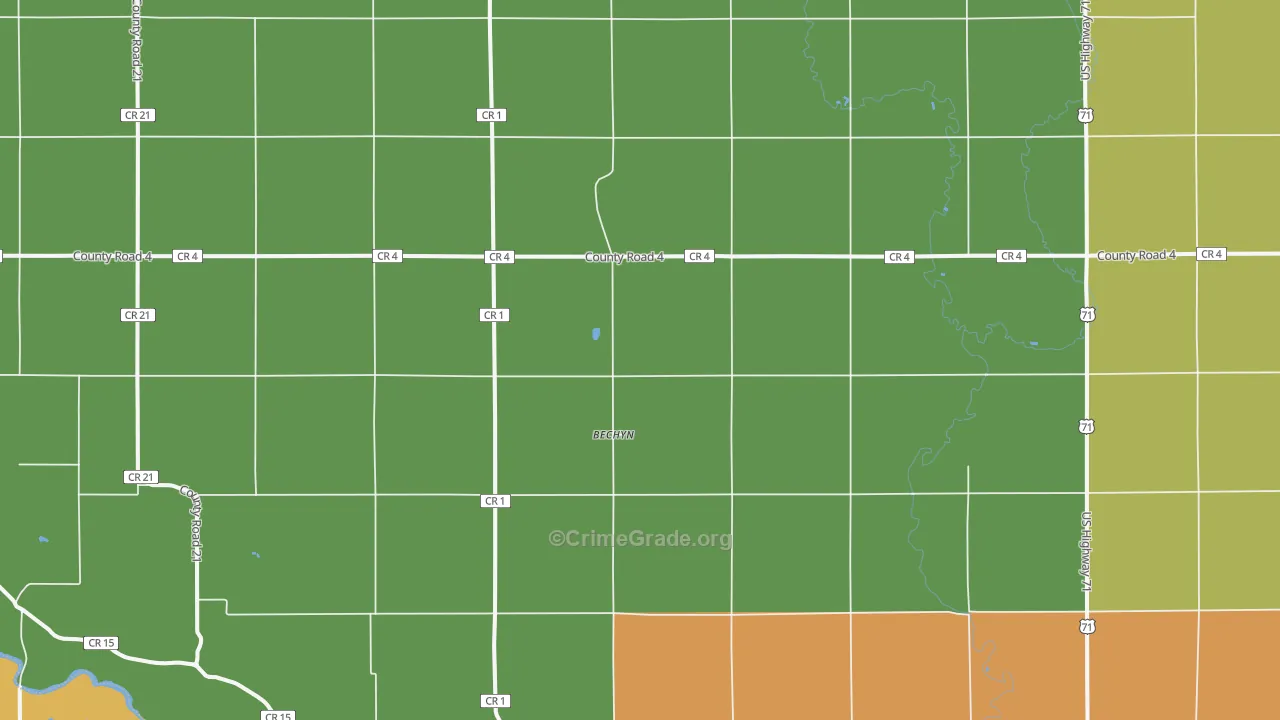 Bechyn, MN Map of Burglary Rates
