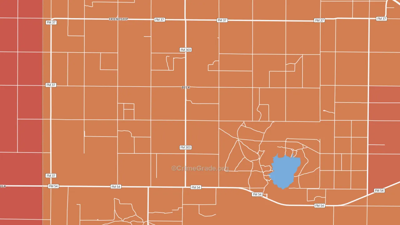 Beck, TX Map of Burglary Rates