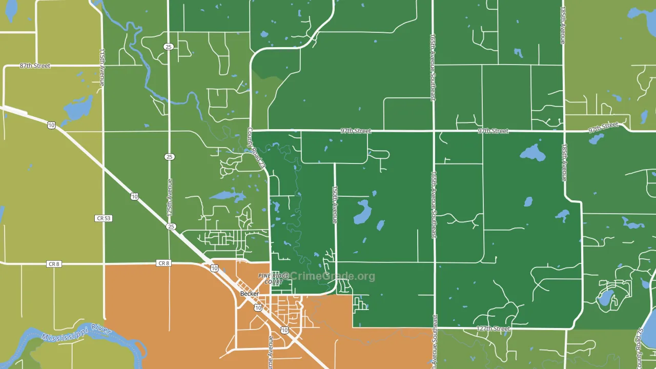 Becker, MN Map of Burglary Rates
