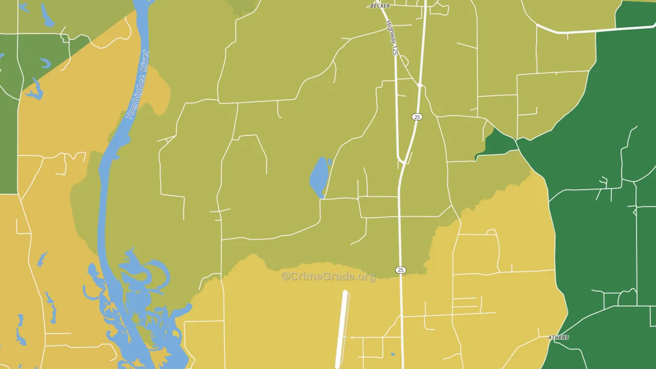 Becker, MS Map of Burglary Rates