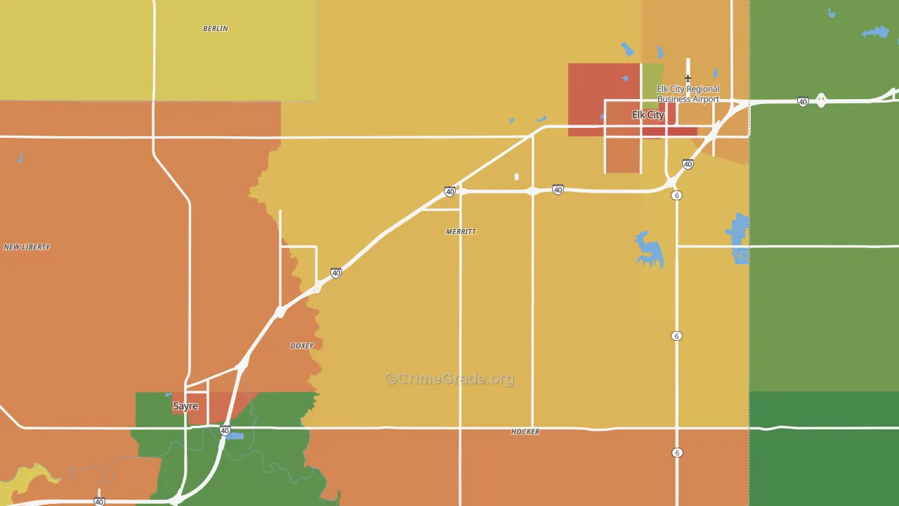 Beckham County, OK Map of Burglary Rates