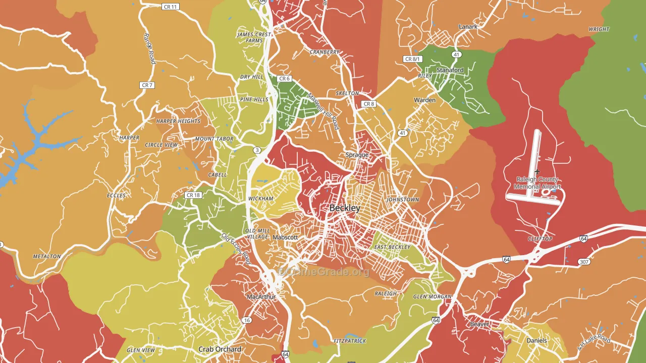 Beckley, WV Map of Burglary Rates