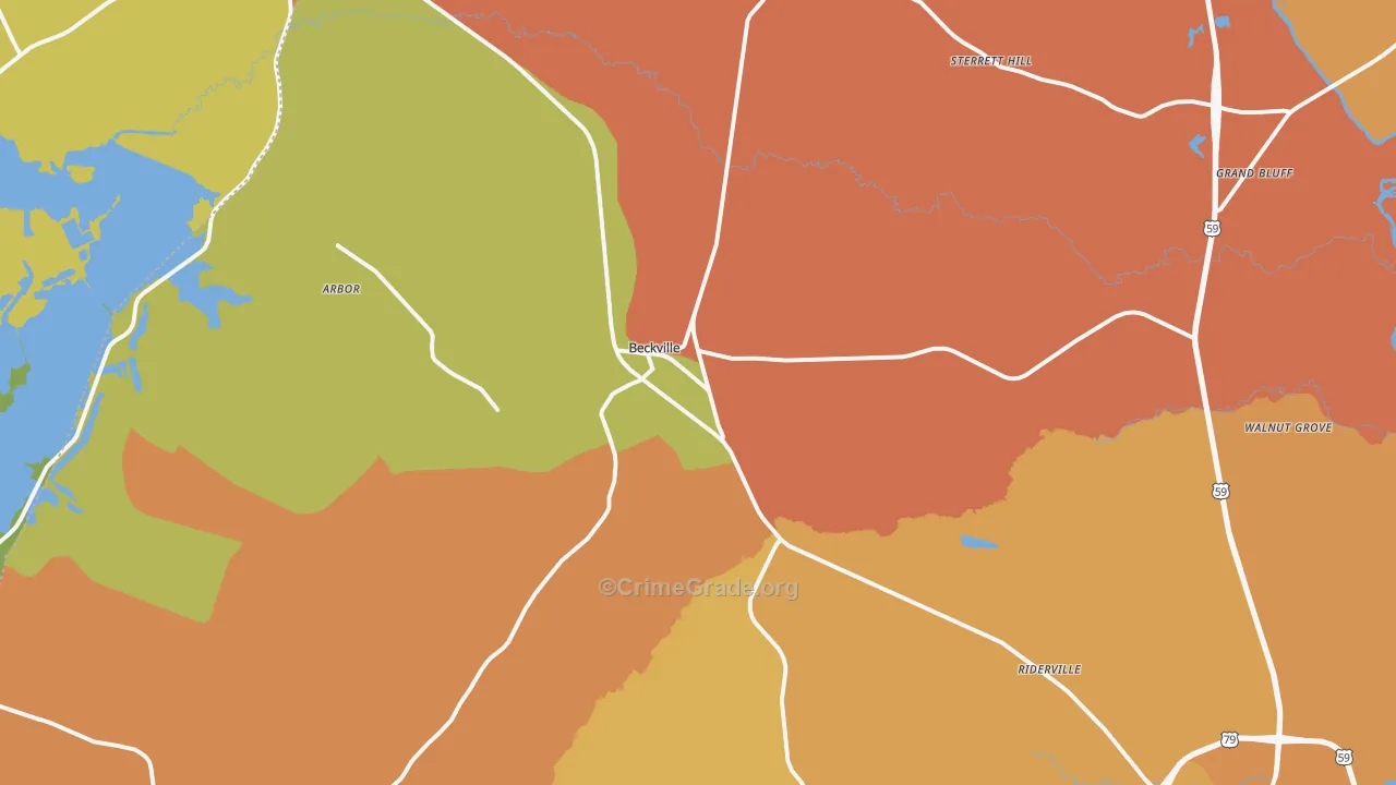 Beckville, TX Map of Burglary Rates