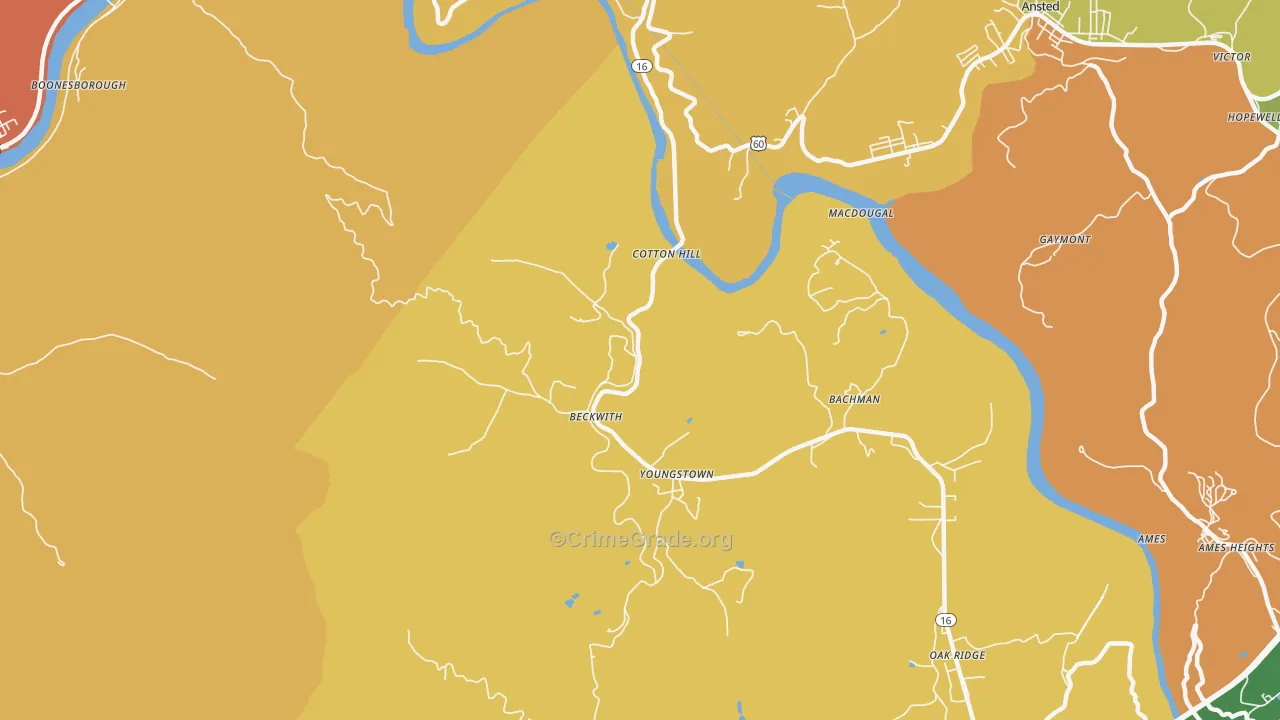 Beckwith, WV Map of Burglary Rates