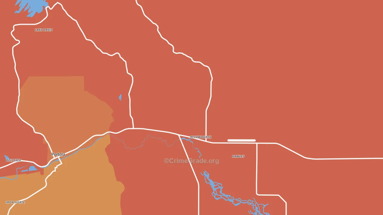 Beckwourth, CA Map of Burglary Rates