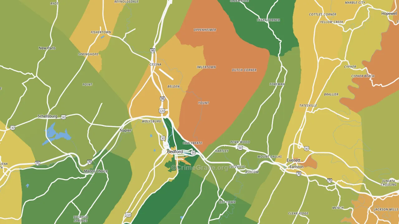 Bedford County, PA Map of Burglary Rates