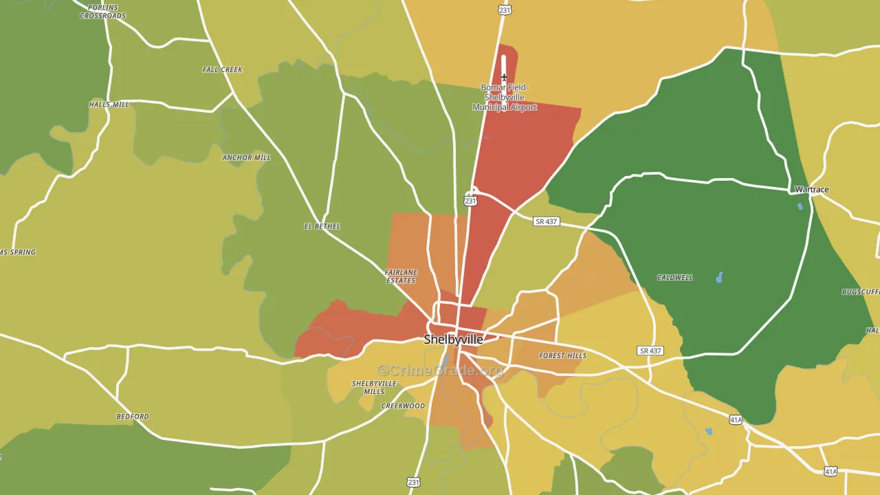 Bedford County, TN Map of Burglary Rates