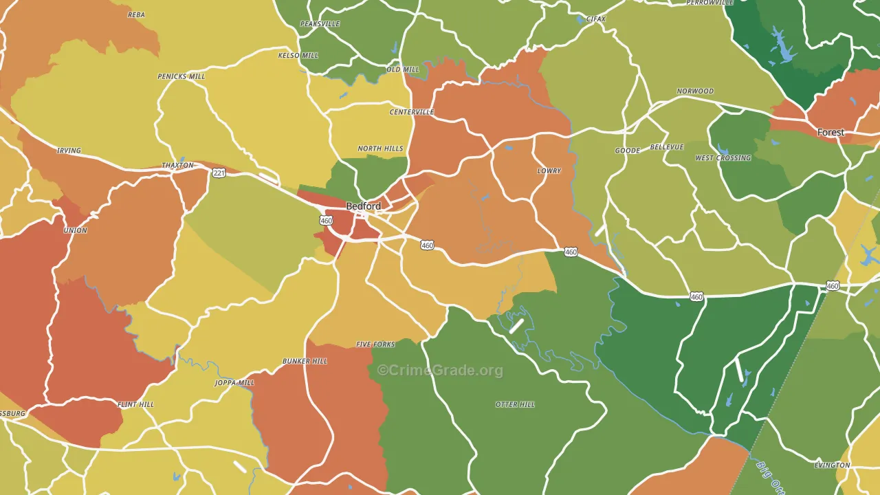 Bedford County, VA Map of Burglary Rates