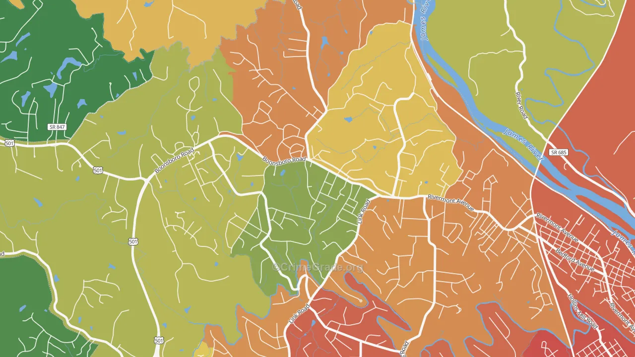 Bedford Hills, Lynchburg, VA Map of Burglary Rates