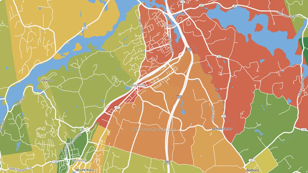 Bedford Hills, NY Map of Burglary Rates