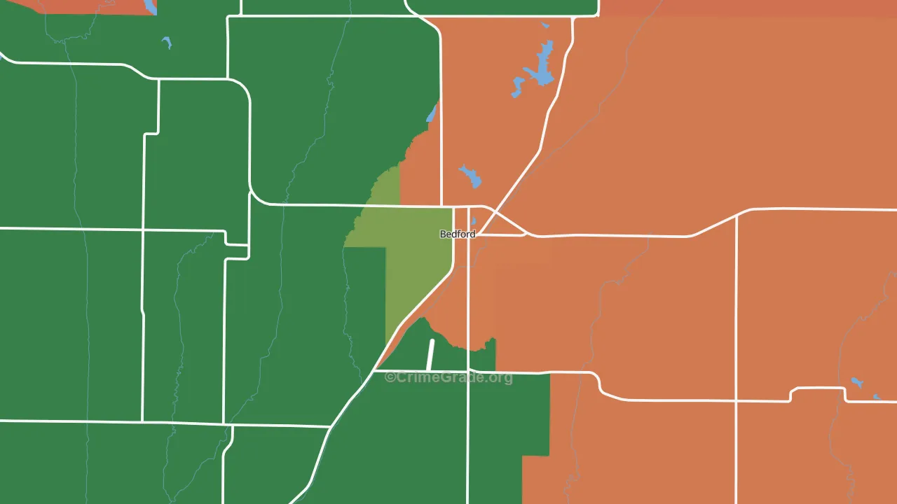 Bedford, IA Map of Burglary Rates