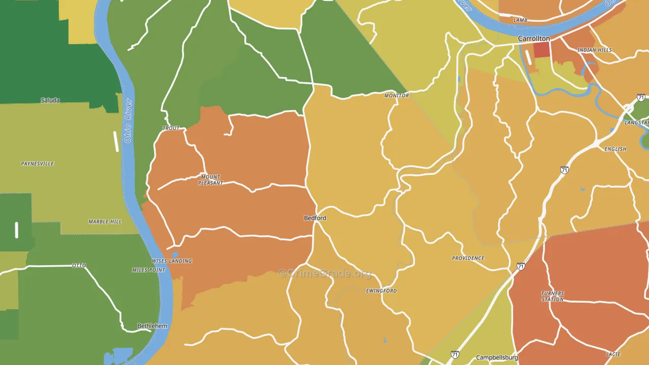 Bedford, KY Map of Burglary Rates