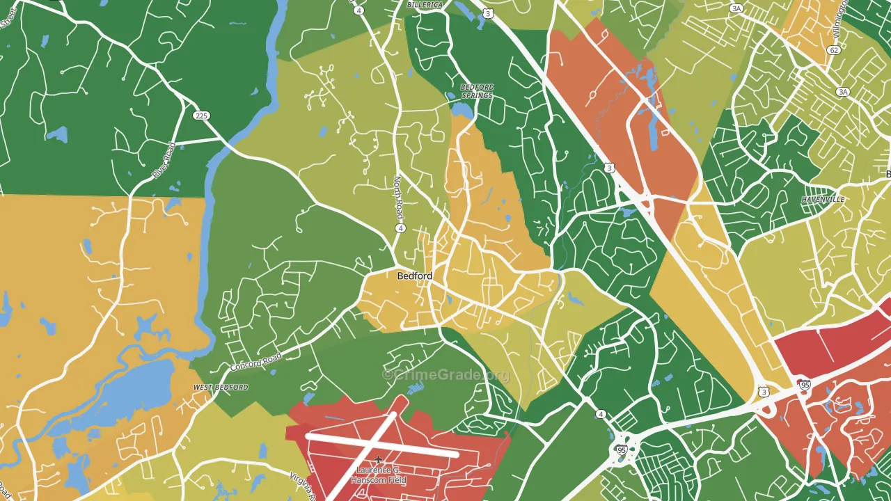 Bedford, MA Map of Burglary Rates