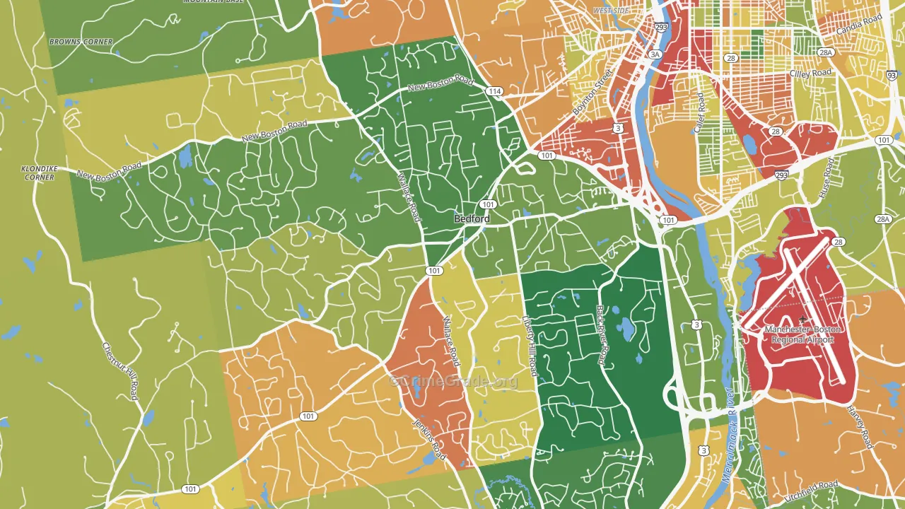 Bedford, NH Map of Burglary Rates