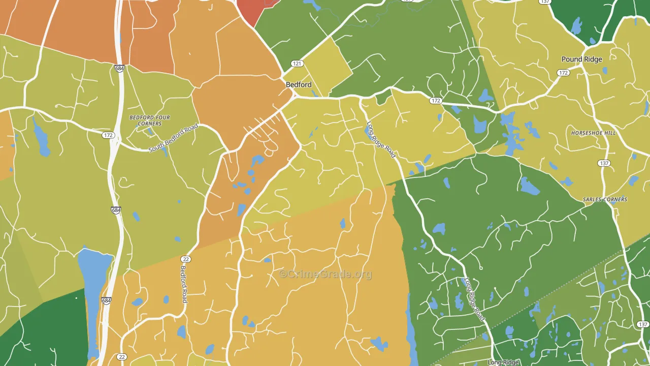 Bedford, NY Map of Burglary Rates