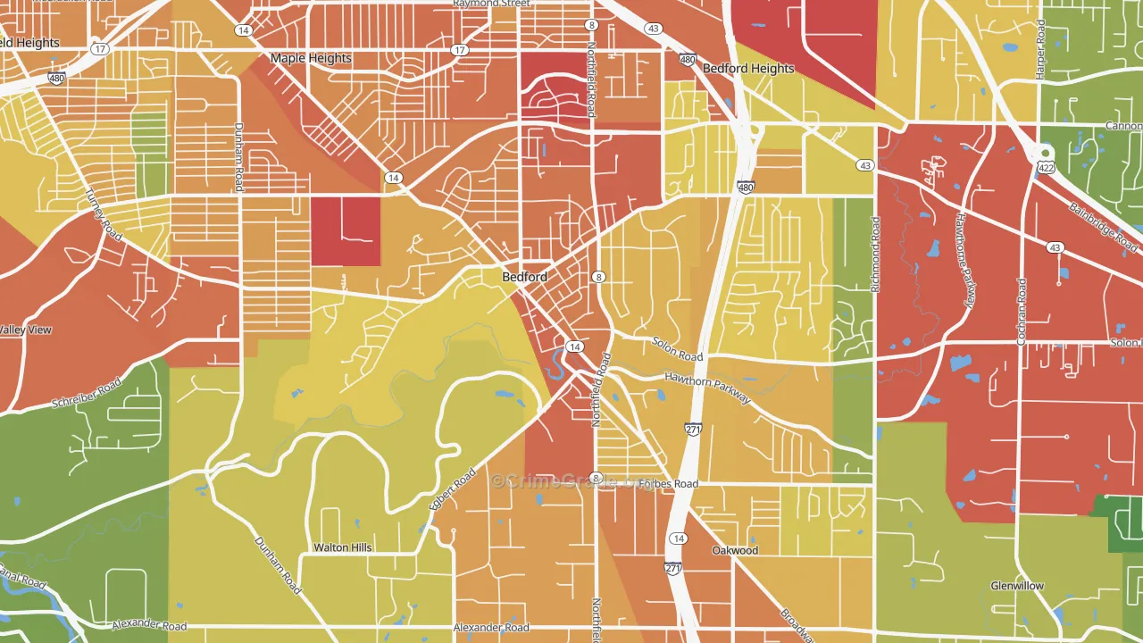 Bedford, OH Map of Burglary Rates