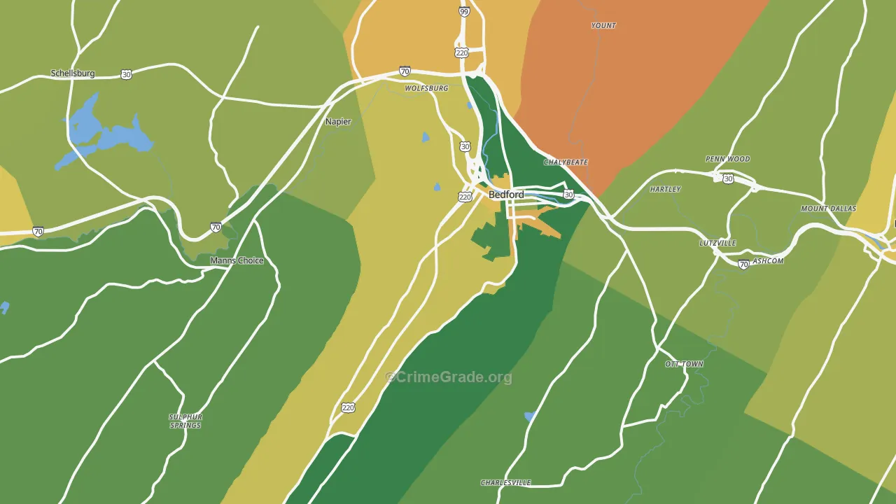 Bedford, PA Map of Burglary Rates
