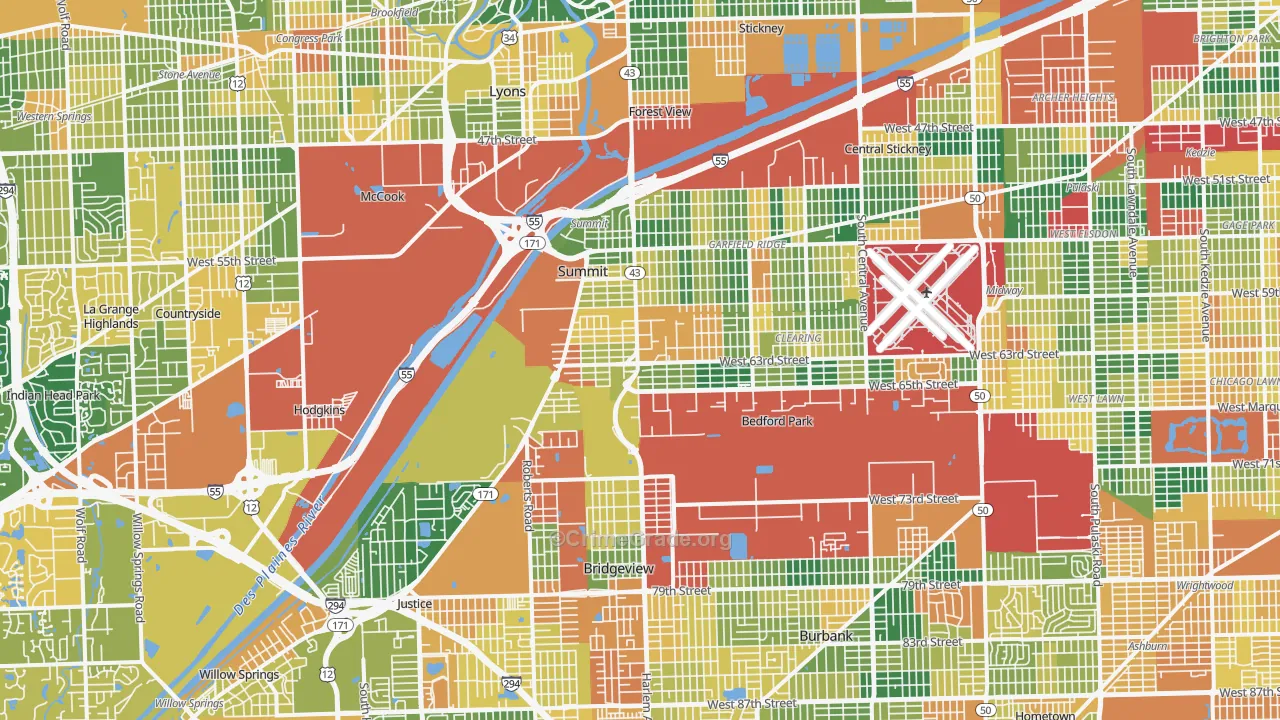 Bedford Park, IL Map of Burglary Rates