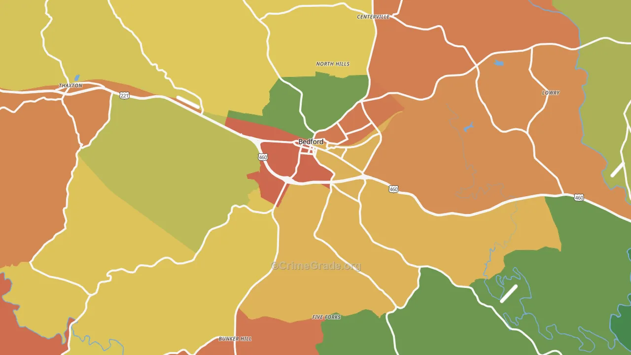 Bedford, VA Map of Burglary Rates