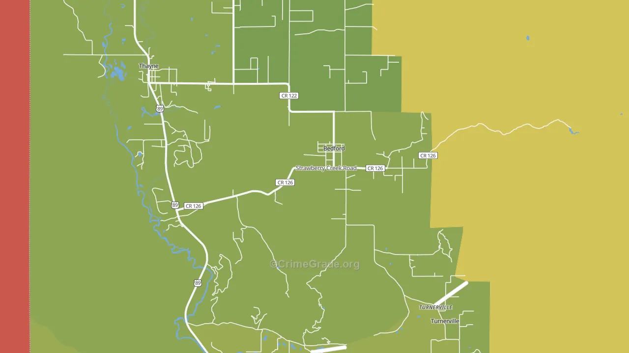 Bedford, WY Map of Burglary Rates