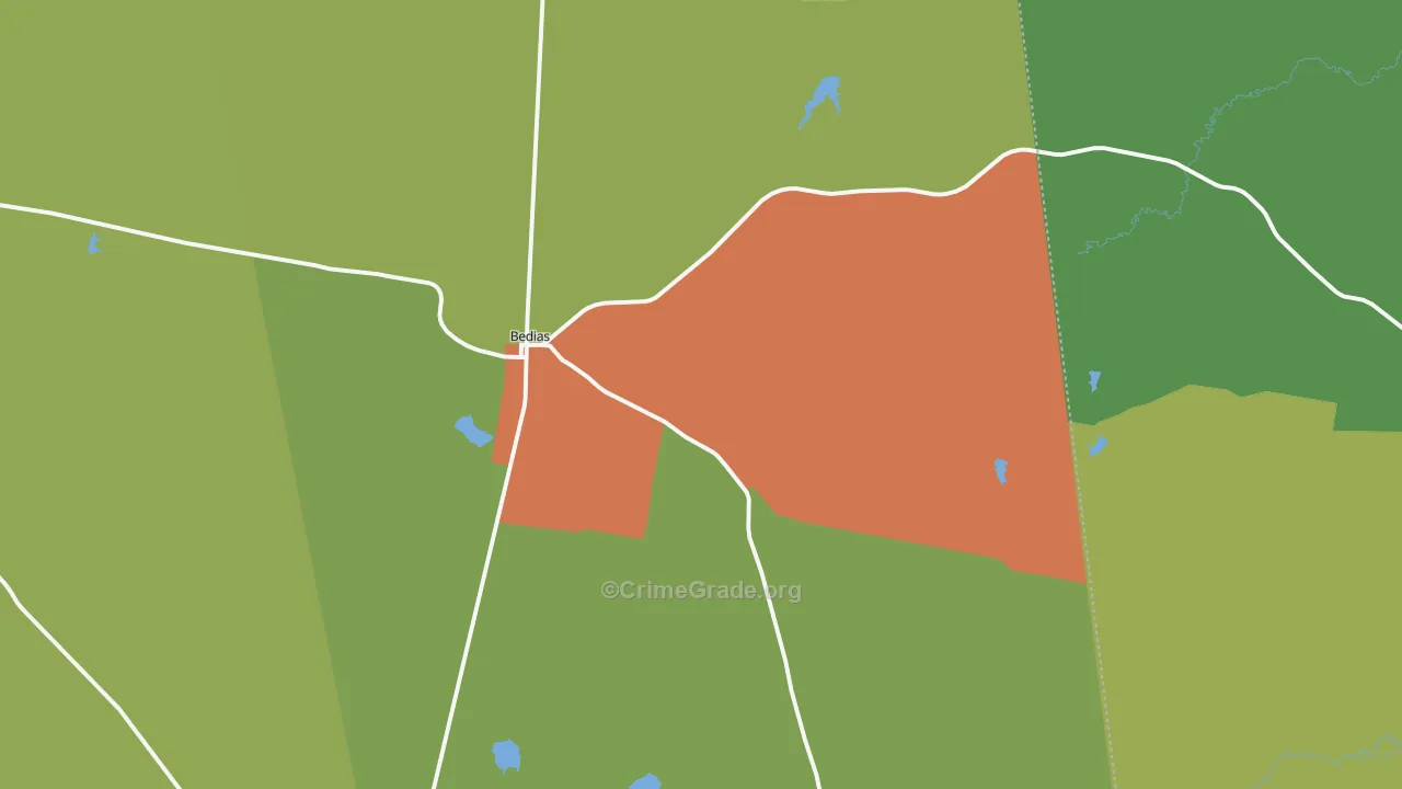 Bedias, TX Map of Burglary Rates