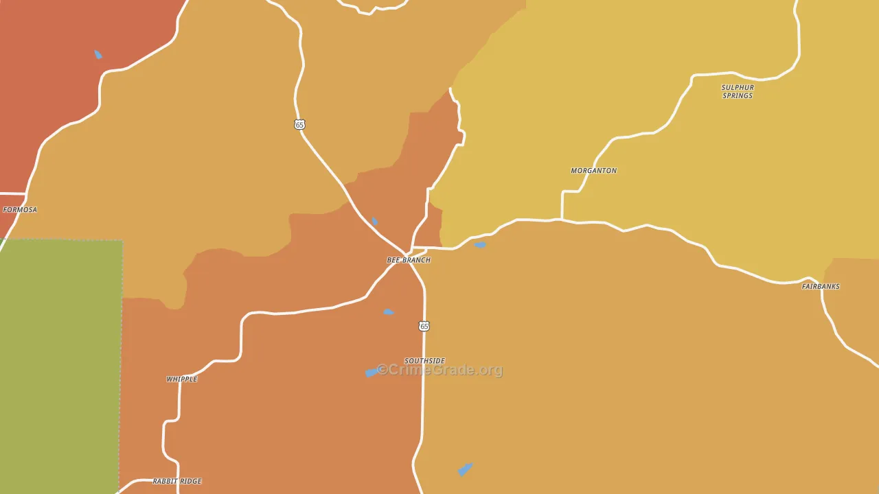 Bee Branch, AR Map of Burglary Rates