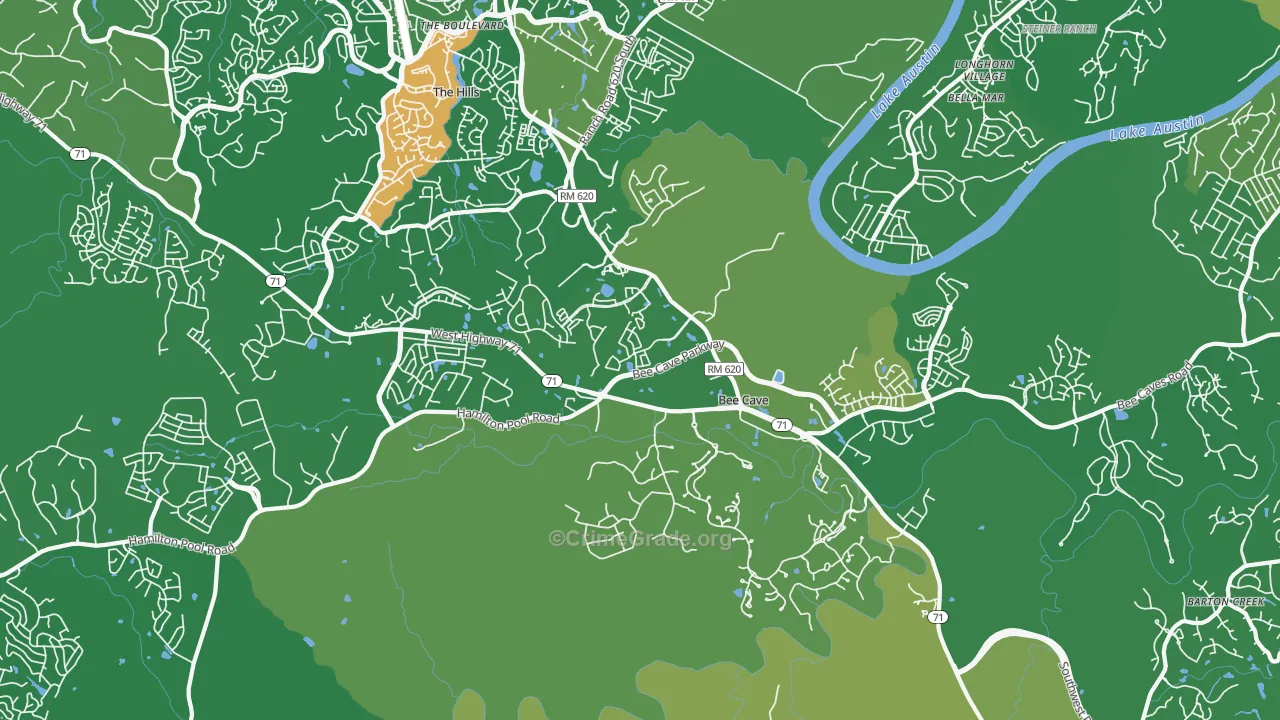 Bee Cave, TX Map of Burglary Rates