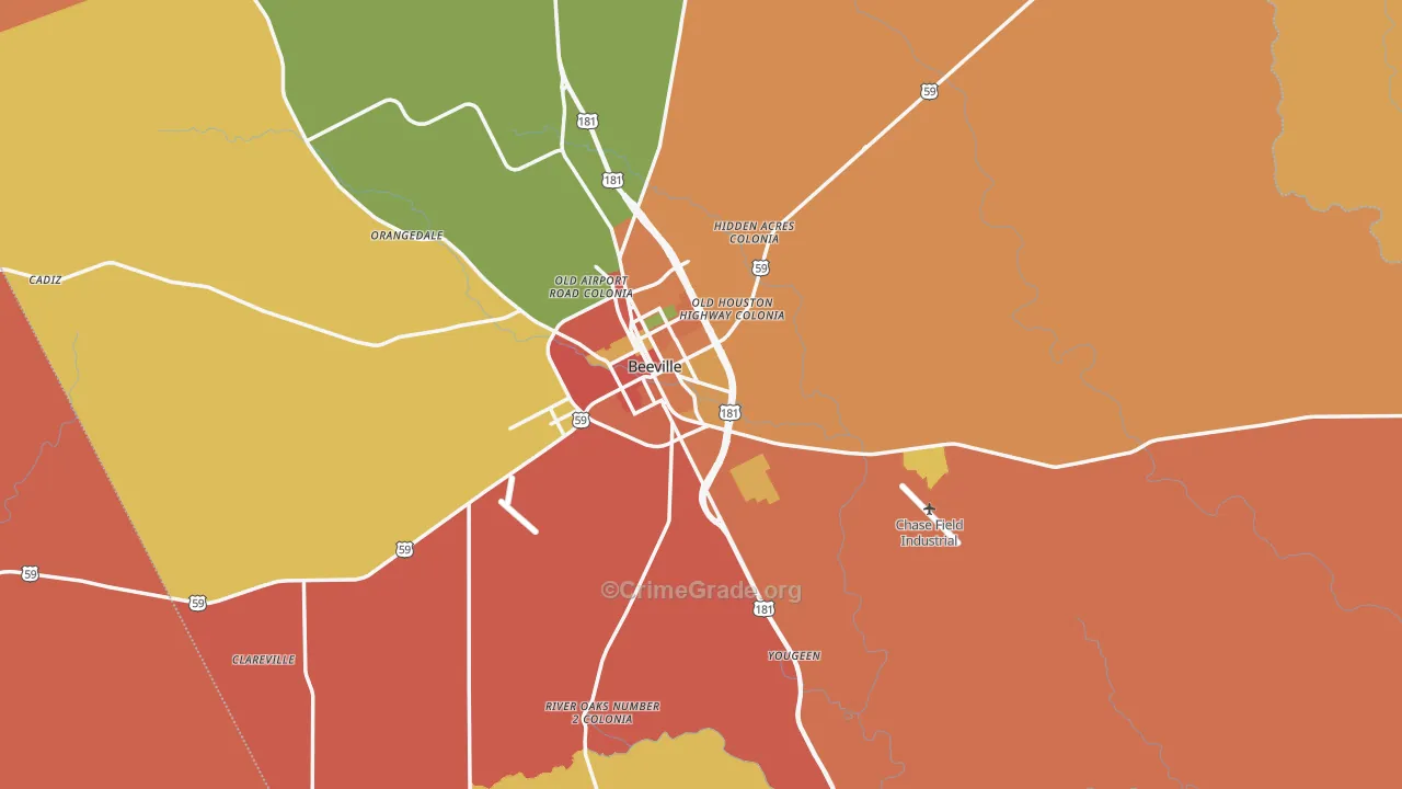 Bee County, TX Map of Burglary Rates