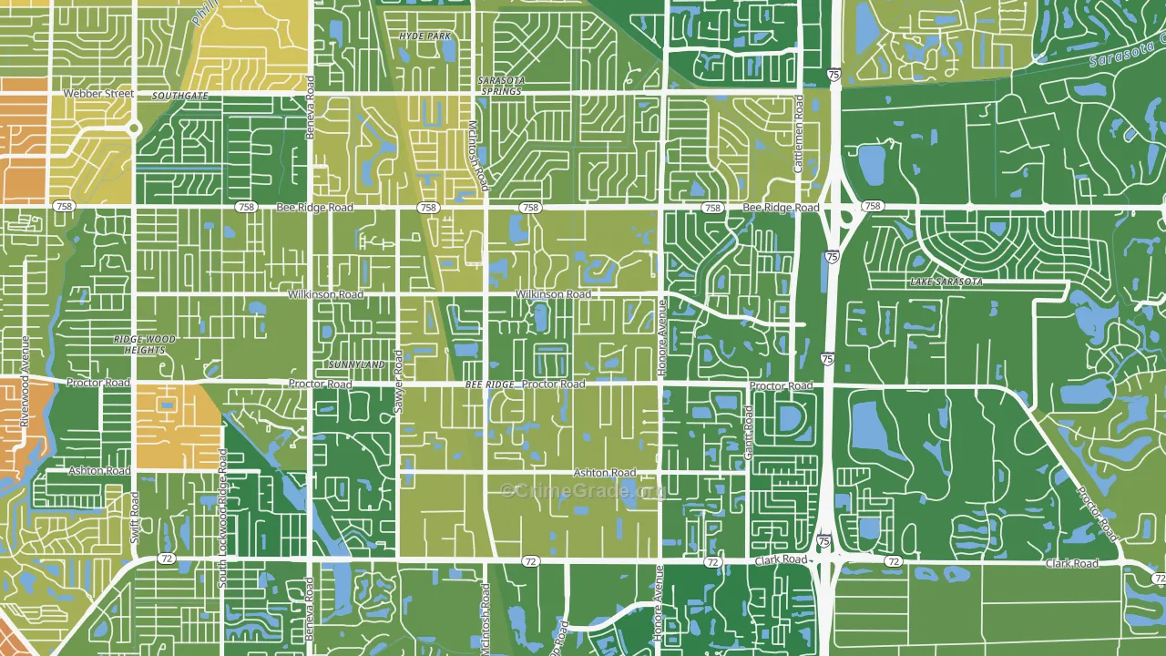 Bee Ridge, FL Map of Burglary Rates