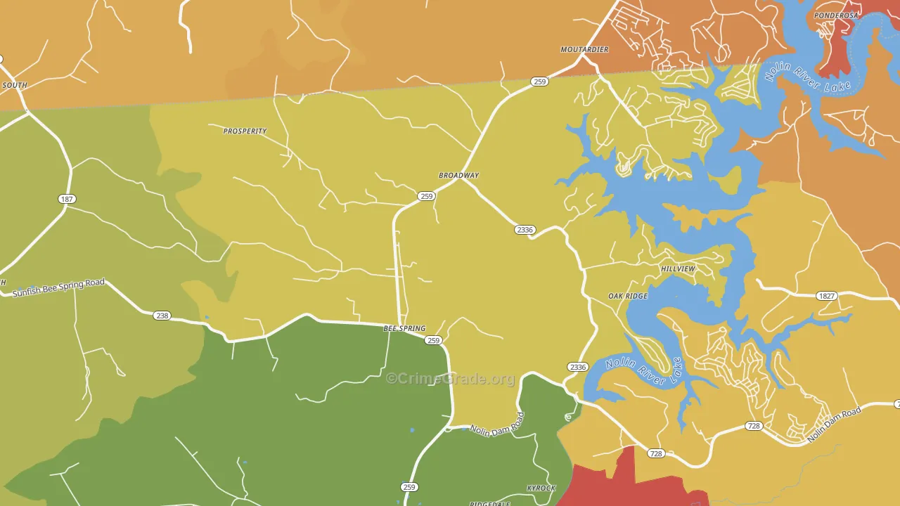 Bee Spring, KY Map of Burglary Rates