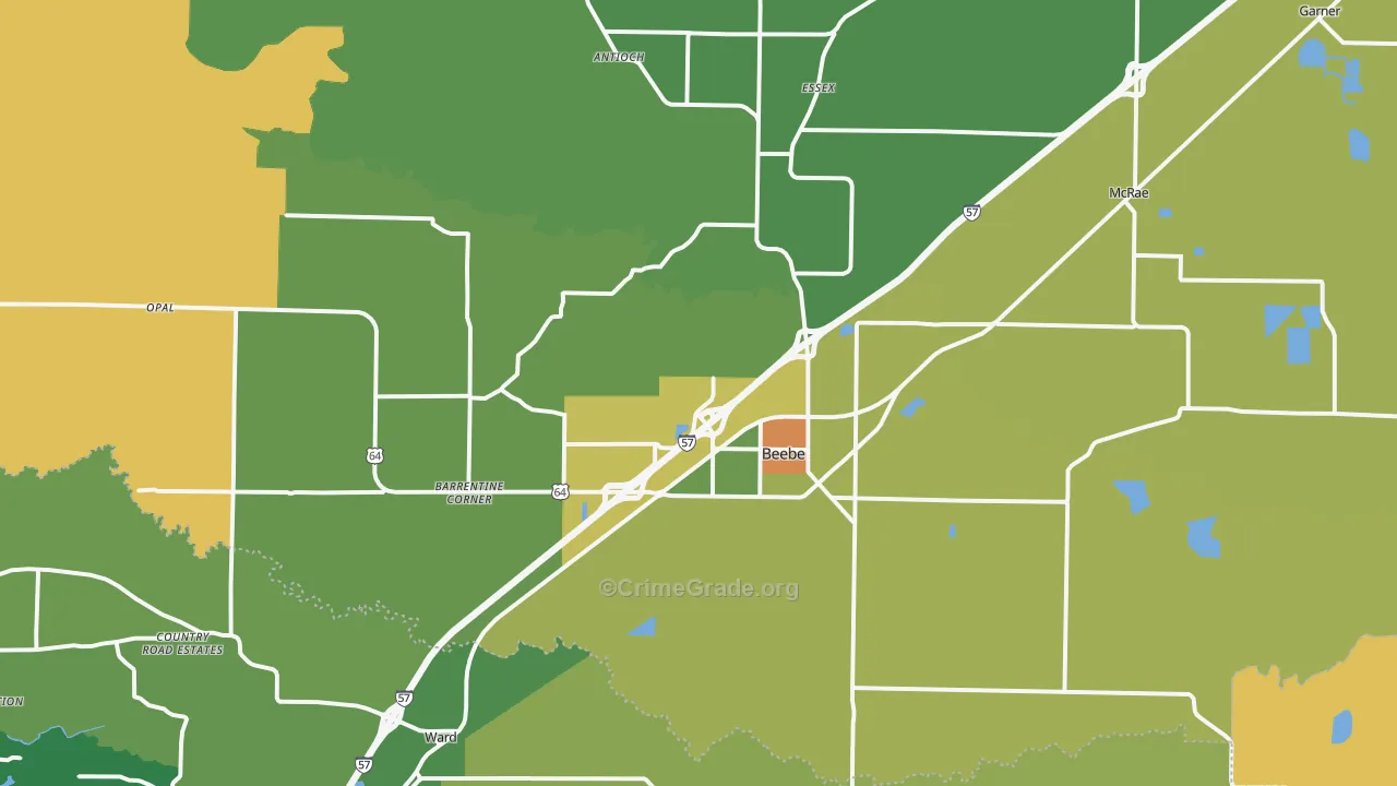 Beebe, AR Map of Burglary Rates