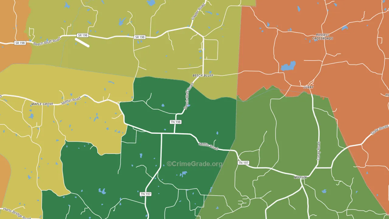 Beech Bluff, TN Map of Burglary Rates